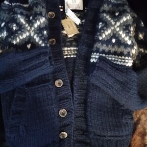NEW ...Aeropostale Navy and White Knit Cardigan